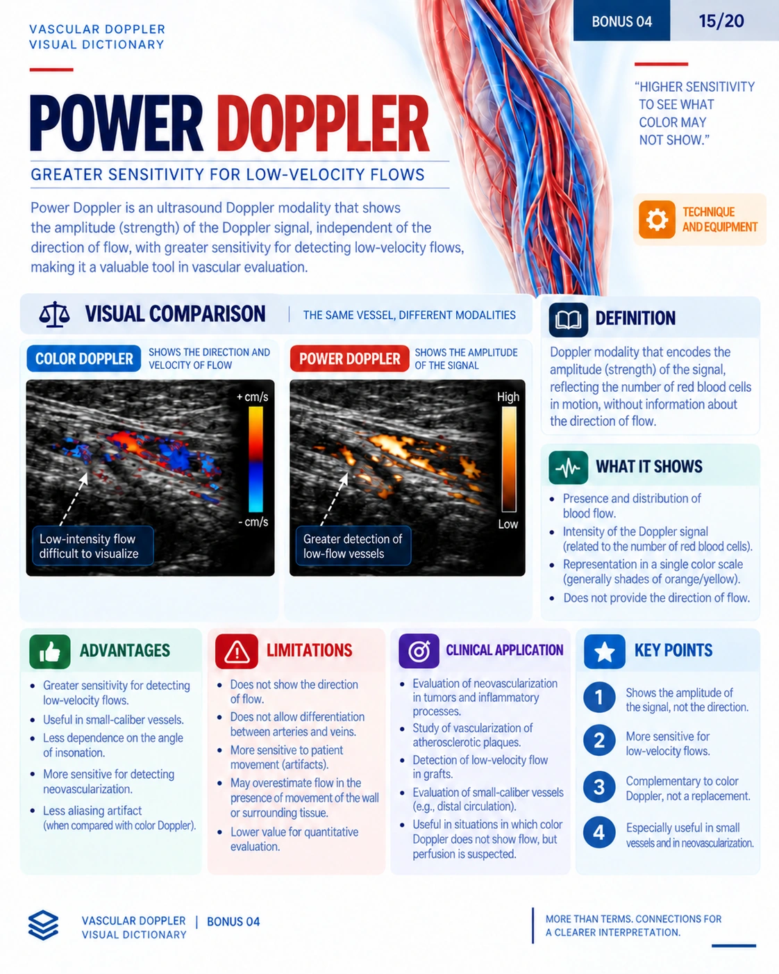 Page 15: Power Doppler. English preview of the digital vascular Doppler material.